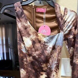Lilly Brown and Cream Tie-Dye Dress